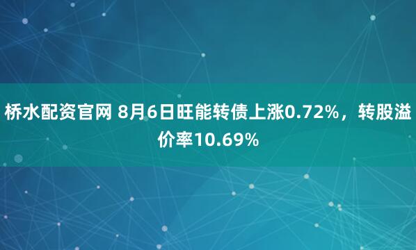 桥水配资官网 8月6日旺能转债上涨0.72%，转股溢价率10.69%